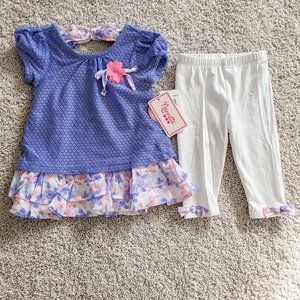 NWT Nannette purple lace ruffle tunic & white capri length leggings 2T